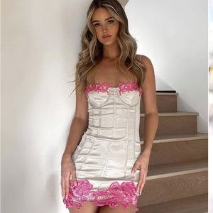 Tatiana Corset Mini Dress With Lace - Nude